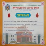 Certificate of appreciation Dr. Vasantrao Pawar Medical college of Nashik during Voluntary Blood Donation Camp.